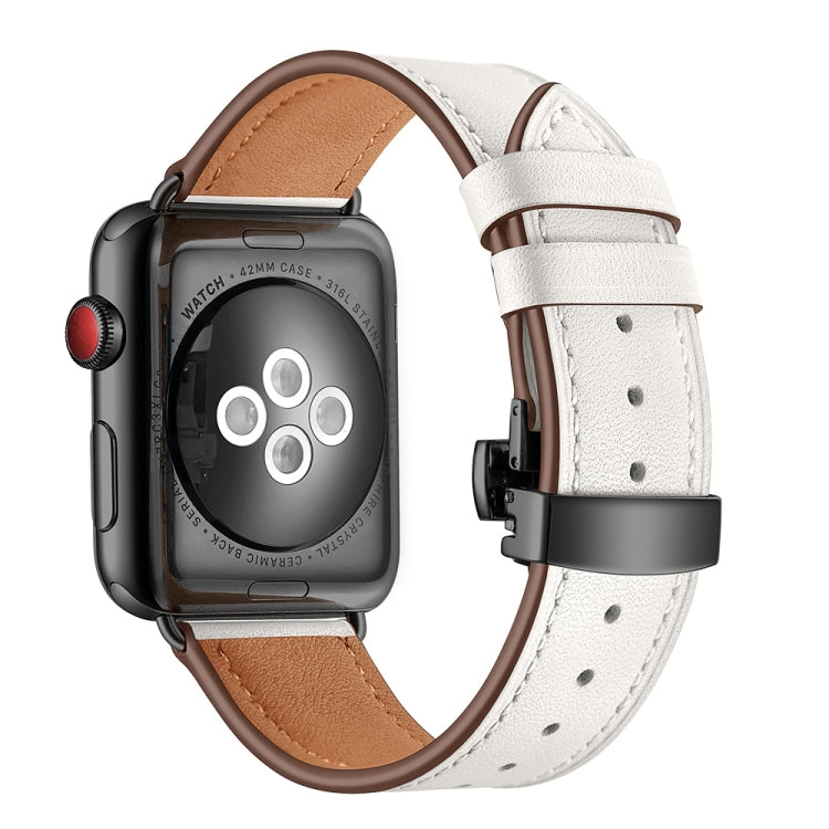Lisslune | Leather + Butterfly Black Buckle Watch Band for Apple Watch Series 9&8&7 41mm / SE 3&SE 2&6&SE&5&4 40mm / 3&2&1 38mm (White)