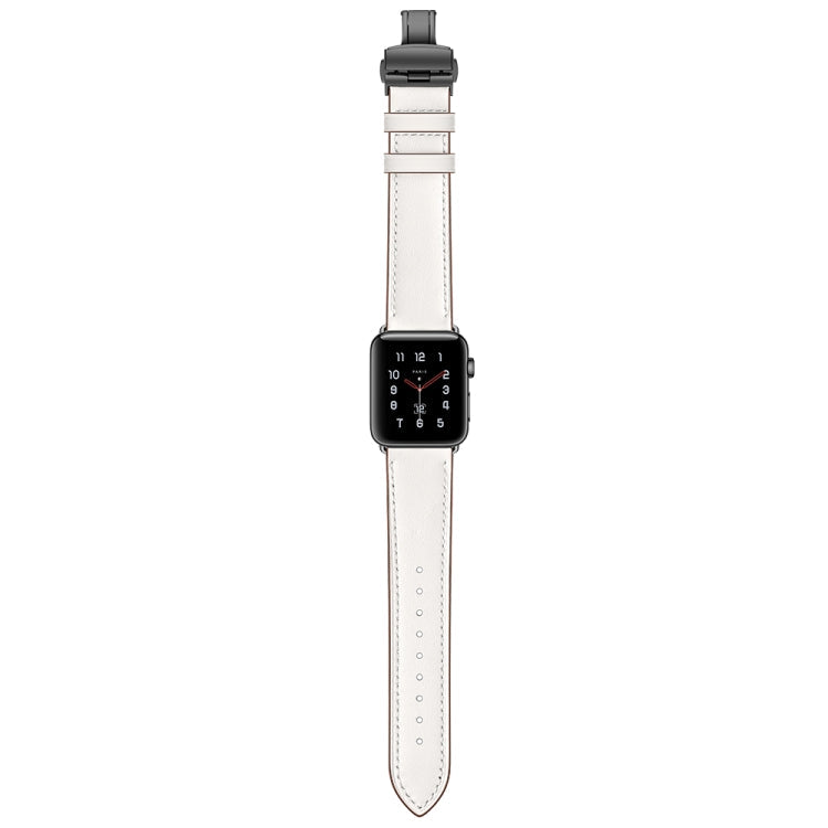 Lisslune | Leather + Butterfly Black Buckle Watch Band for Apple Watch Series 9&8&7 41mm / SE 3&SE 2&6&SE&5&4 40mm / 3&2&1 38mm (White)