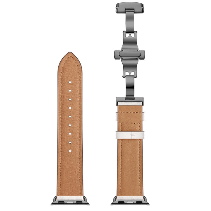 Lisslune | Leather + Butterfly Black Buckle Watch Band for Apple Watch Series 9&8&7 41mm / SE 3&SE 2&6&SE&5&4 40mm / 3&2&1 38mm (White)
