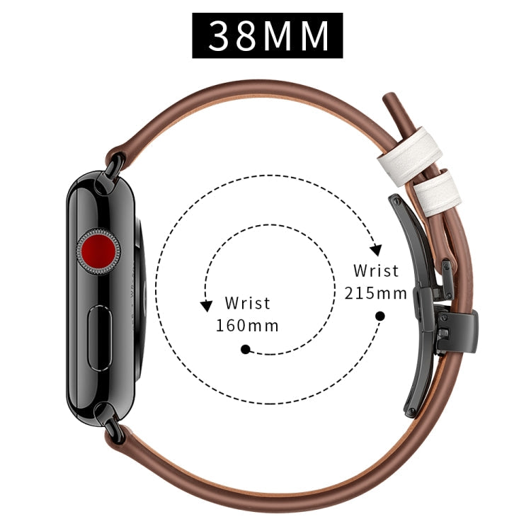 Lisslune | Leather + Butterfly Black Buckle Watch Band for Apple Watch Series 9&8&7 41mm / SE 3&SE 2&6&SE&5&4 40mm / 3&2&1 38mm (White)