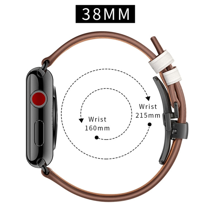 Lisslune | Leather + Butterfly Black Buckle Watch Band for Apple Watch Series 9&8&7 41mm / SE 3&SE 2&6&SE&5&4 40mm / 3&2&1 38mm (White)