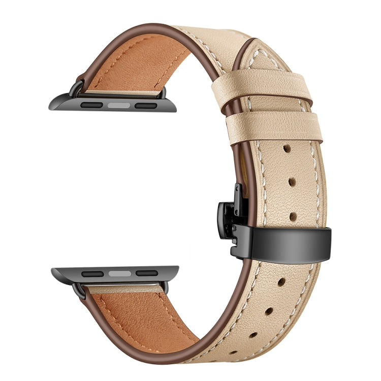 Lisslune | Leather + Butterfly Black Buckle Watch Band for Apple Watch Series 9&8&7 41mm / SE 3&SE 2&6&SE&5&4 40mm / 3&2&1 38mm (Apricot)