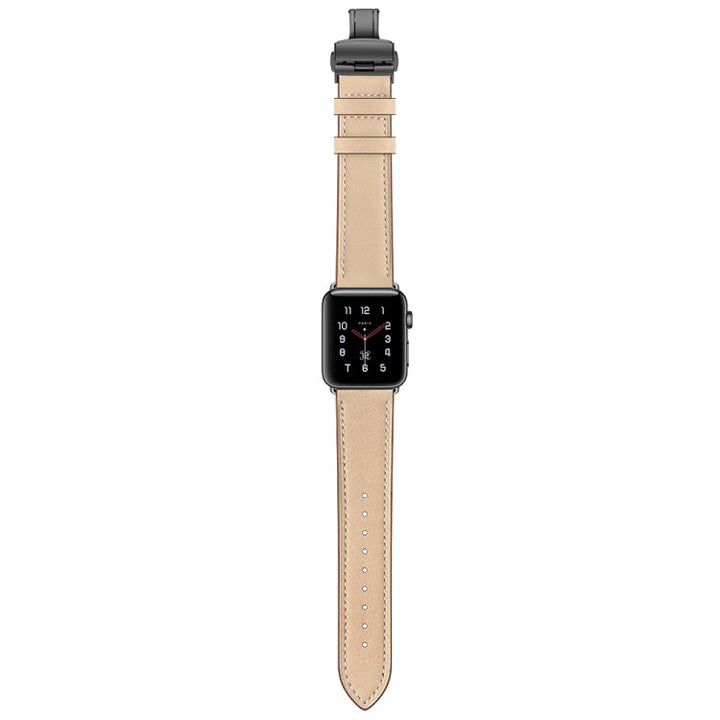 Lisslune | Leather + Butterfly Black Buckle Watch Band for Apple Watch Series 9&8&7 41mm / SE 3&SE 2&6&SE&5&4 40mm / 3&2&1 38mm (Apricot)