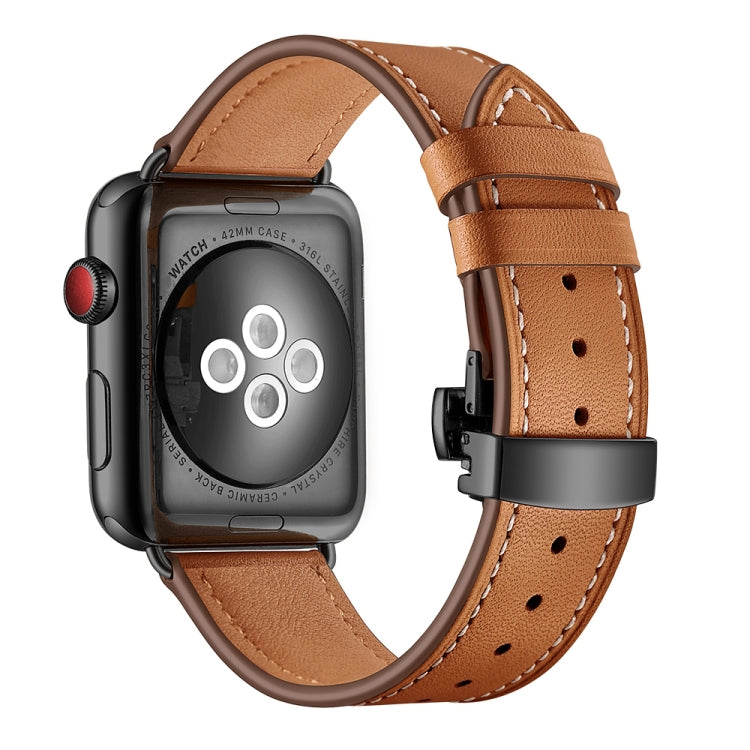 Lisslune | leather + butterfly black buckle watch band for Apple Watch Series 7 41mm / 6 & SE & 5 & 4 40mm / 3 & 2 & 1 38mm (Brown)