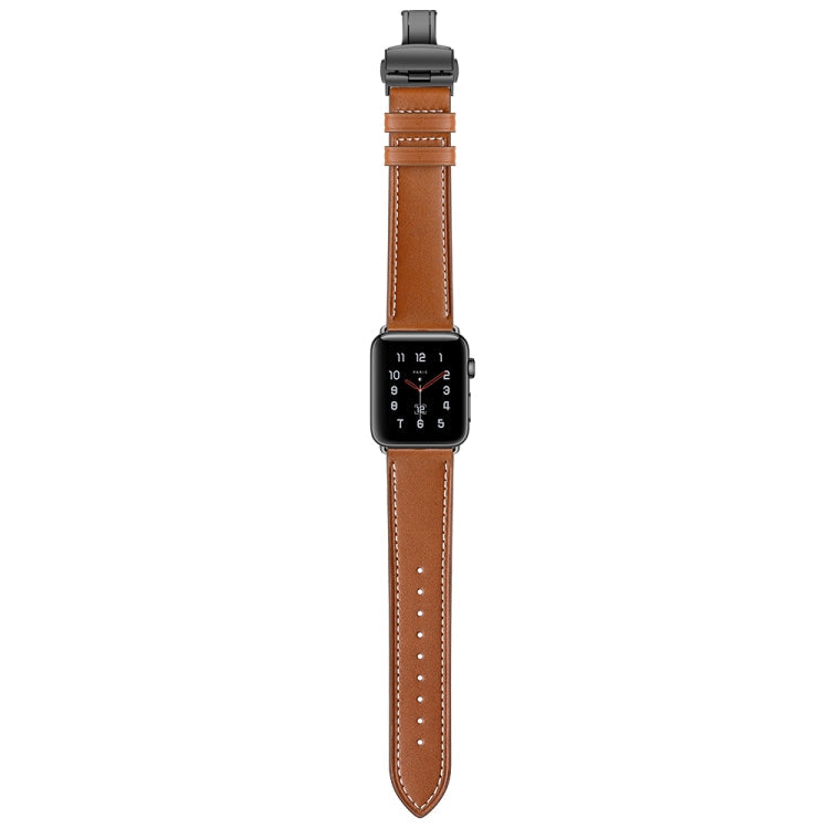 Lisslune | leather + butterfly black buckle watch band for Apple Watch Series 7 41mm / 6 & SE & 5 & 4 40mm / 3 & 2 & 1 38mm (Brown)