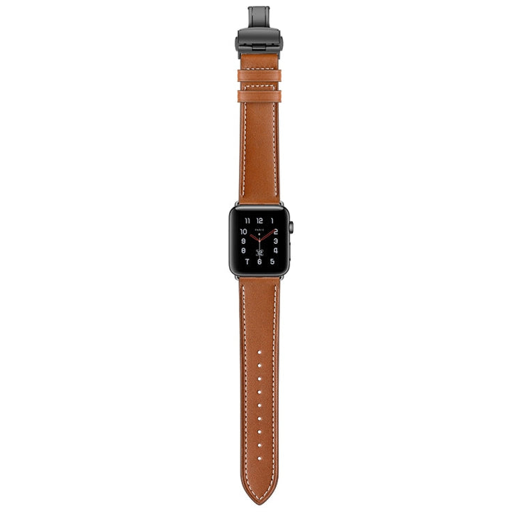 Lisslune | leather + butterfly black buckle watch band for Apple Watch Series 7 41mm / 6 & SE & 5 & 4 40mm / 3 & 2 & 1 38mm (Brown)