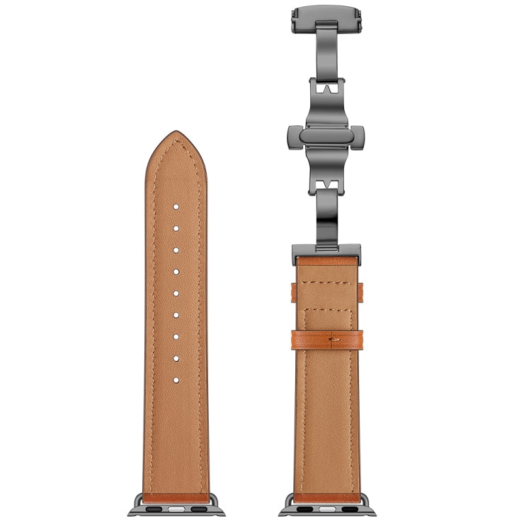 Lisslune | leather + butterfly black buckle watch band for Apple Watch Series 7 41mm / 6 & SE & 5 & 4 40mm / 3 & 2 & 1 38mm (Brown)
