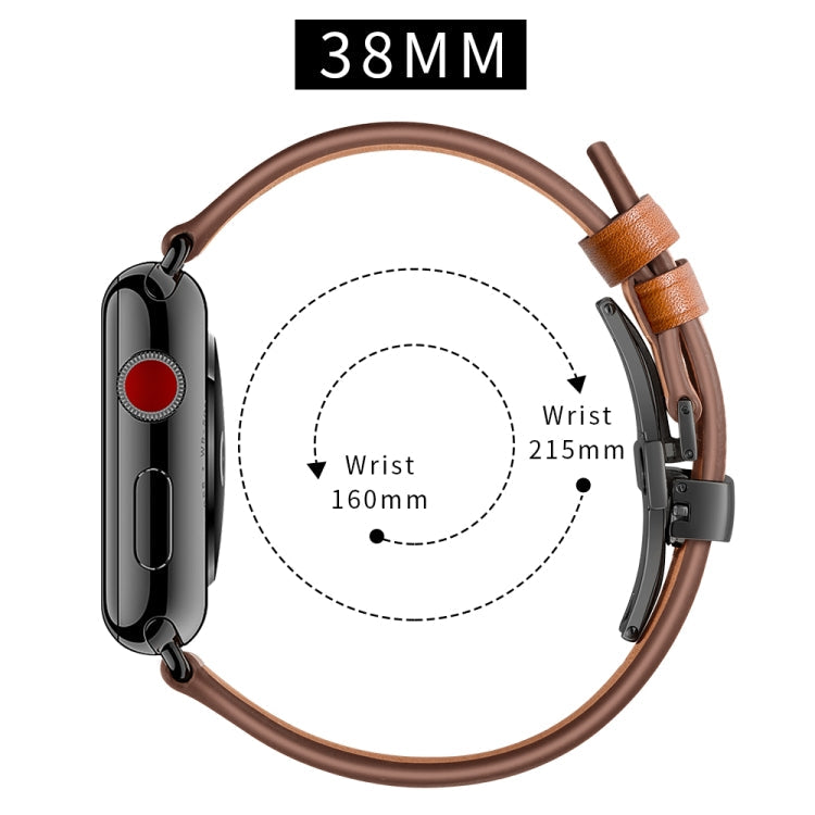 Lisslune | leather + butterfly black buckle watch band for Apple Watch Series 7 41mm / 6 & SE & 5 & 4 40mm / 3 & 2 & 1 38mm (Brown)