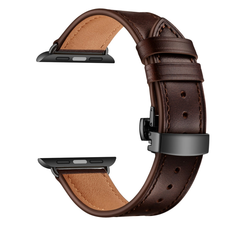 Lisslune | Leather + Butterfly Black Buckle Watch Strap for Apple Watch Series 9&8&7 41mm / SE 3&SE 2&6&SE&5&4 40mm / 3&2&1 38mm (Dark Brown)