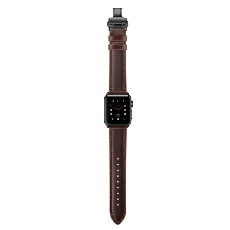 Lisslune | Leather + Butterfly Black Buckle Watch Strap for Apple Watch Series 9&8&7 41mm / SE 3&SE 2&6&SE&5&4 40mm / 3&2&1 38mm (Dark Brown)