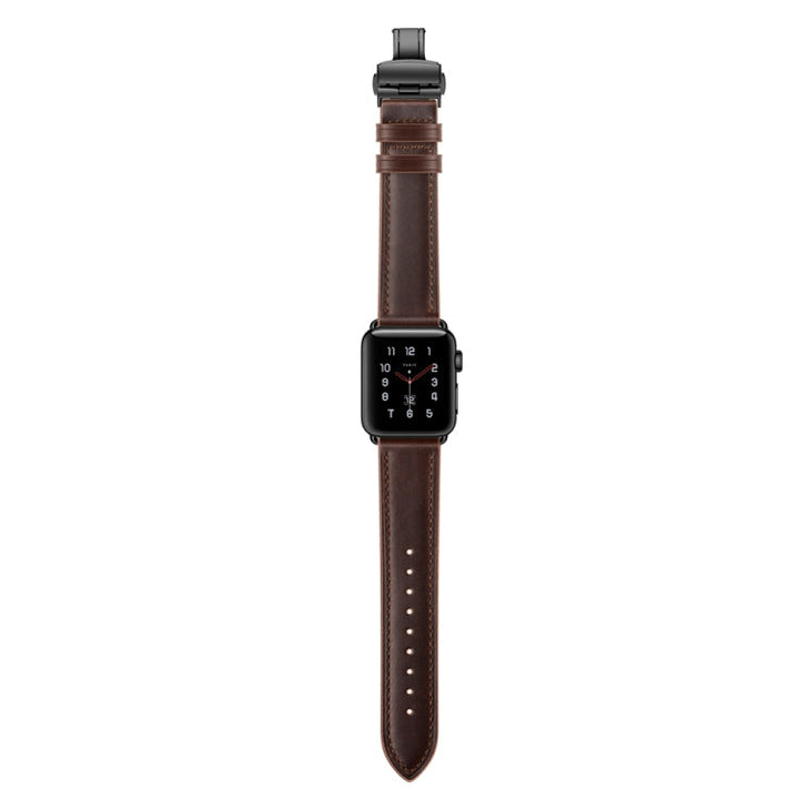 Lisslune | Leather + Butterfly Black Buckle Watch Strap for Apple Watch Series 9&8&7 41mm / SE 3&SE 2&6&SE&5&4 40mm / 3&2&1 38mm (Dark Brown)