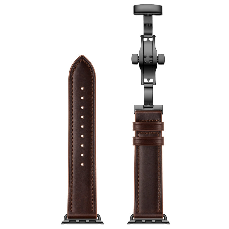Lisslune | Leather + Butterfly Black Buckle Watch Strap for Apple Watch Series 9&8&7 41mm / SE 3&SE 2&6&SE&5&4 40mm / 3&2&1 38mm (Dark Brown)