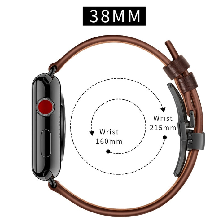 Lisslune | Leather + Butterfly Black Buckle Watch Strap for Apple Watch Series 9&8&7 41mm / SE 3&SE 2&6&SE&5&4 40mm / 3&2&1 38mm (Dark Brown)