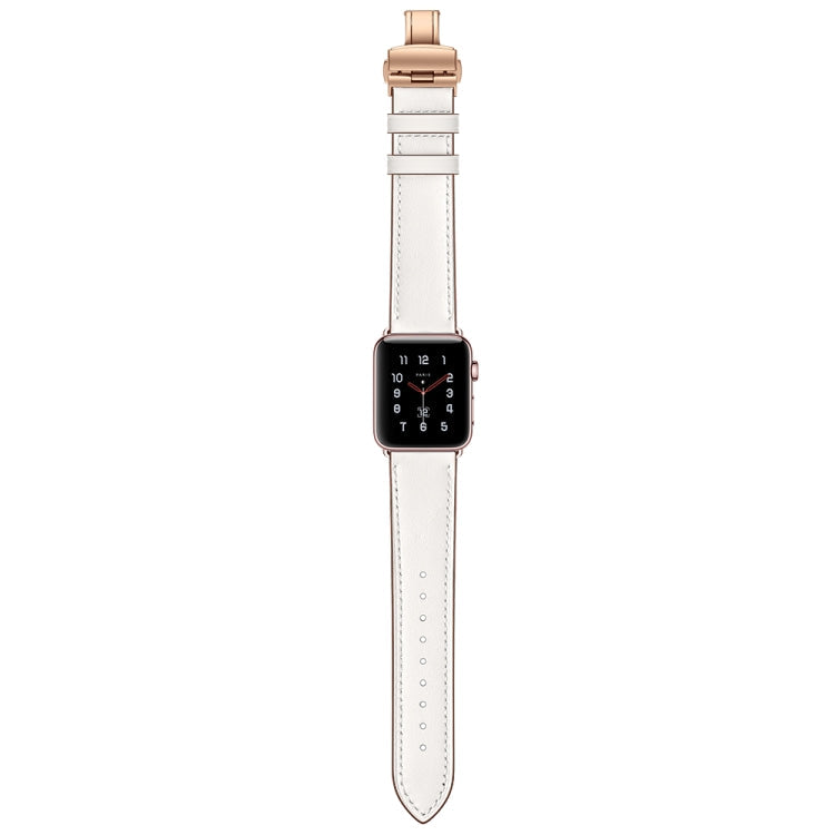 Lisslune | Leather + Butterfly Rose Gold Buckle Watch Band for Apple Watch Ultra 49mm & Watch Ultra 2 49mm / Series 9 & 8 & 7 45mm / SE 3 & SE 2 & 6 & SE & 5 & 4 44mm / 3 & 2 & 1 42mm (White)