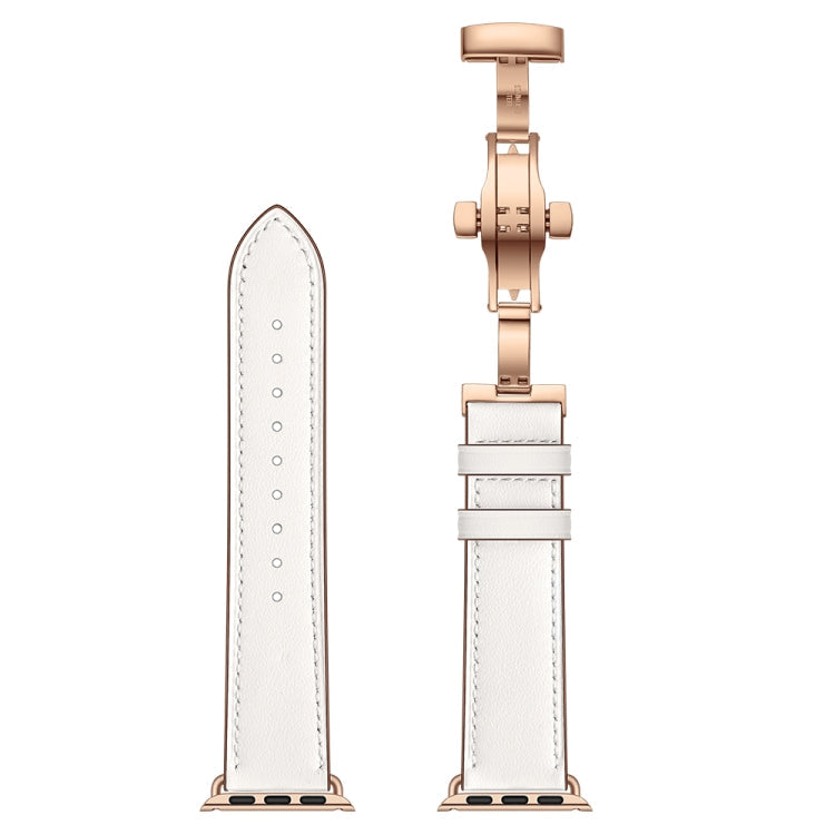 Lisslune | Leather + Butterfly Rose Gold Buckle Watch Band for Apple Watch Ultra 49mm & Watch Ultra 2 49mm / Series 9 & 8 & 7 45mm / SE 3 & SE 2 & 6 & SE & 5 & 4 44mm / 3 & 2 & 1 42mm (White)