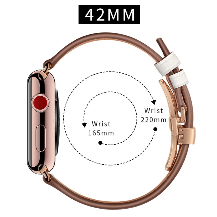 Lisslune | Leather + Butterfly Rose Gold Buckle Watch Band for Apple Watch Ultra 49mm & Watch Ultra 2 49mm / Series 9 & 8 & 7 45mm / SE 3 & SE 2 & 6 & SE & 5 & 4 44mm / 3 & 2 & 1 42mm (White)