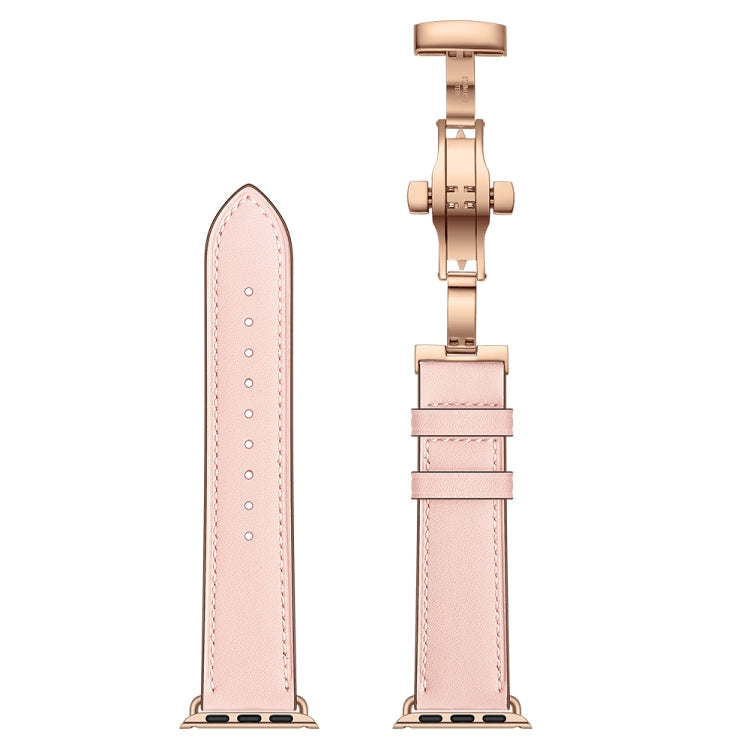Lisslune | Leather + Butterfly Rose Gold Buckle Watch Band for Apple Watch Ultra 49mm & Watch Ultra 2 49mm / Series 9 & 8 & 7 45mm / SE 3 & SE 2 & 6 & SE & 5 & 4 44mm / 3 & 2 & 1 42mm (Pink)