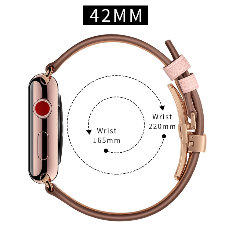 Lisslune | Leather + Butterfly Rose Gold Buckle Watch Band for Apple Watch Ultra 49mm & Watch Ultra 2 49mm / Series 9 & 8 & 7 45mm / SE 3 & SE 2 & 6 & SE & 5 & 4 44mm / 3 & 2 & 1 42mm (Pink)