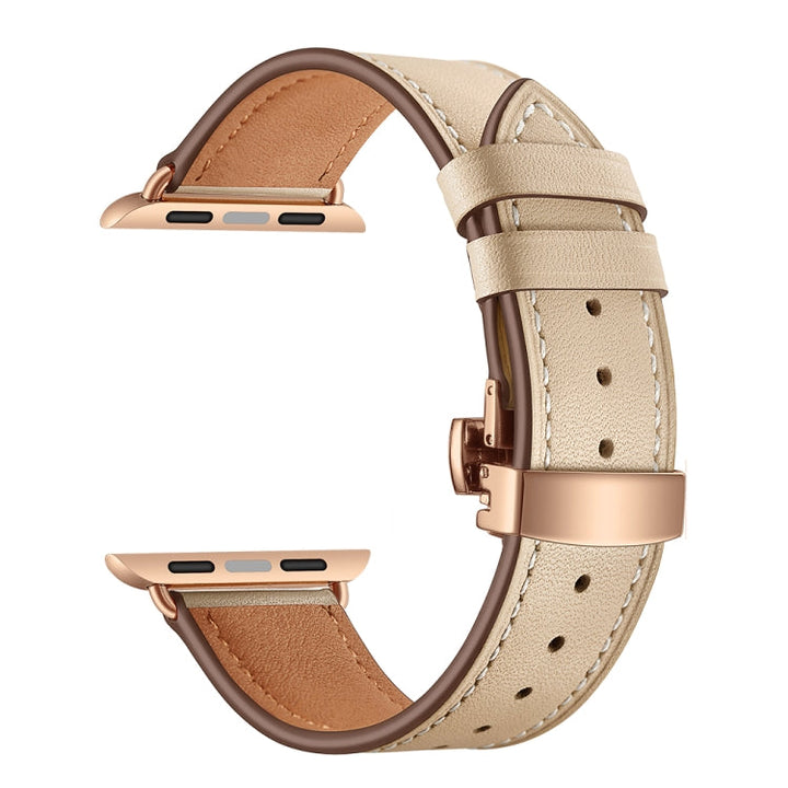 Lisslune | Leather + Butterfly Rose Gold Buckle Watch Band for Apple Watch Series 7 45mm / 6 & SE & 5 & 4 44mm / 3 & 2 & 1 42mm (Apricot)