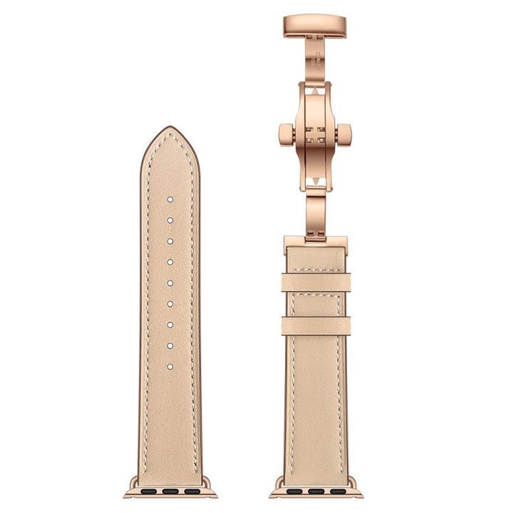 Lisslune | Leather + Butterfly Rose Gold Buckle Watch Band for Apple Watch Series 7 45mm / 6 & SE & 5 & 4 44mm / 3 & 2 & 1 42mm (Apricot)