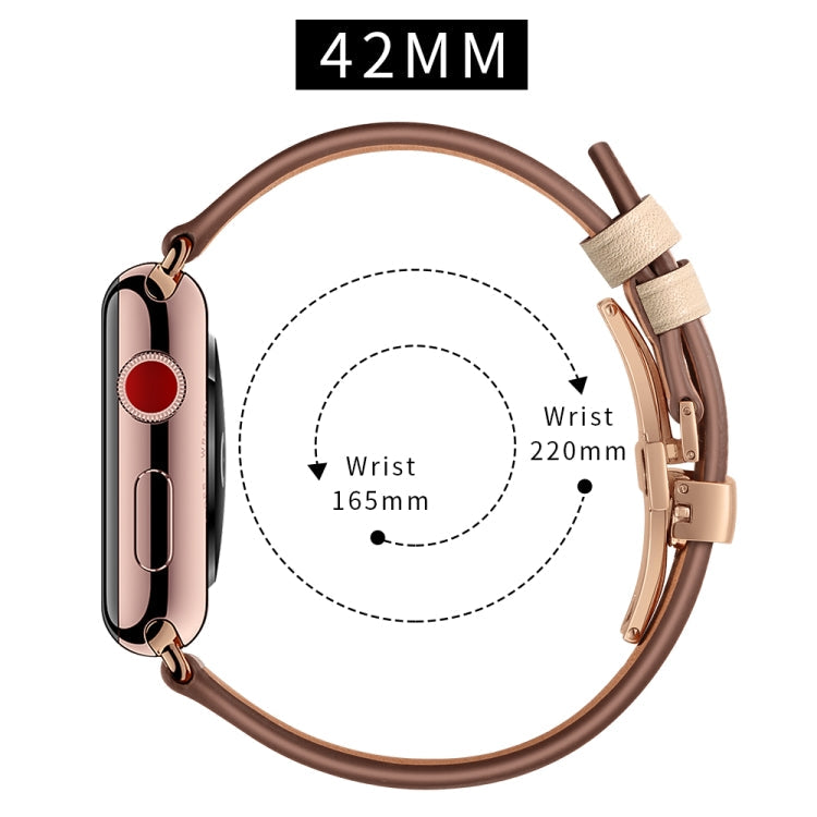 Lisslune | Leather + Butterfly Rose Gold Buckle Watch Band for Apple Watch Series 7 45mm / 6 & SE & 5 & 4 44mm / 3 & 2 & 1 42mm (Apricot)