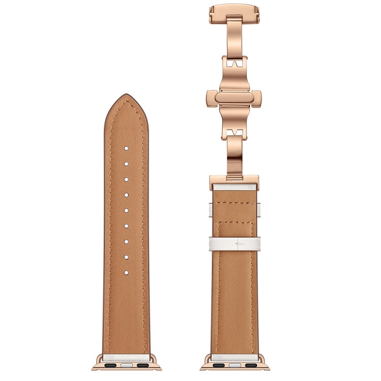 Lisslune | leather + butterfly rose gold buckle watch band for Apple Watch Series 7 41mm / 6 & SE & 5 & 4 40mm / 3 & 2 & 1 38mm (White)