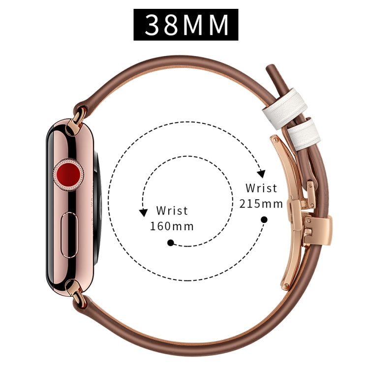 Lisslune | leather + butterfly rose gold buckle watch band for Apple Watch Series 7 41mm / 6 & SE & 5 & 4 40mm / 3 & 2 & 1 38mm (White)