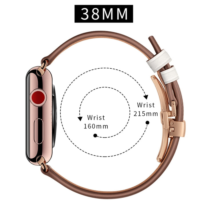 Lisslune | leather + butterfly rose gold buckle watch band for Apple Watch Series 7 41mm / 6 & SE & 5 & 4 40mm / 3 & 2 & 1 38mm (White)