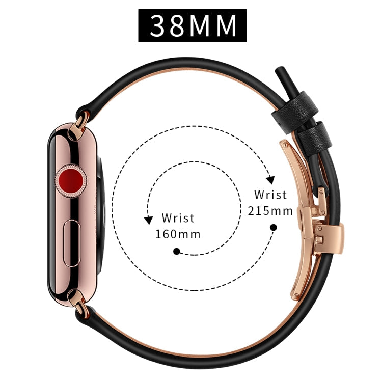 Lisslune | Leather + Butterfly Rose Gold Buckle Watch Band for Apple Watch Series 7 41mm / 6 & SE & 5 & 4 40mm / 3 & 2 & 1 38mm (Black)
