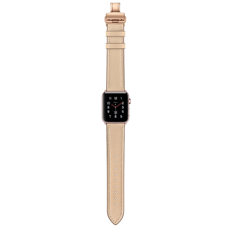Lisslune | Leather + Butterfly Rose Gold Buckle Watch Strap for Apple Watch Series 9&8&7 41mm / SE 3&SE 2&6&SE&5&4 40mm / 3&2&1 38mm (Apricot)