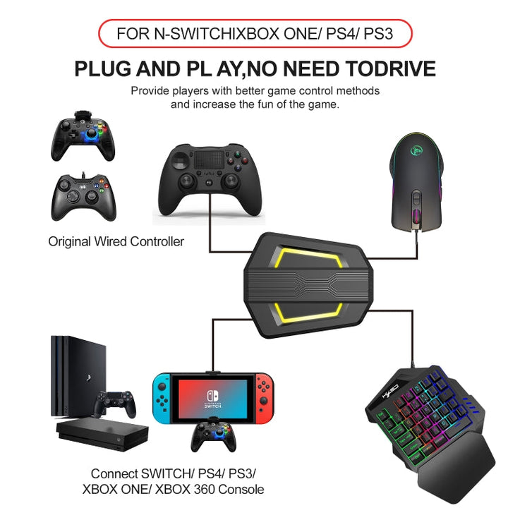 Lisslune | HXSJ P6+V100+A867 Keyboard-Mouse-Converter + One-Handed Keyboard + RGB Gaming Mouse Set