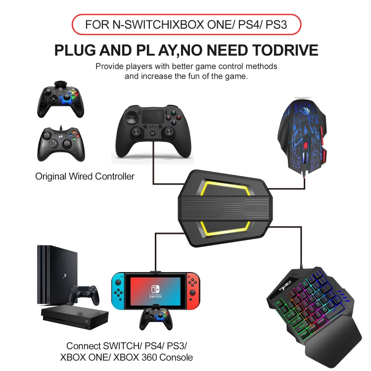 Lisslune | HXSJ P6+V100+H300 Keyboard Mouse Converter + One-Handed Keyboard + Gaming Mouse Set