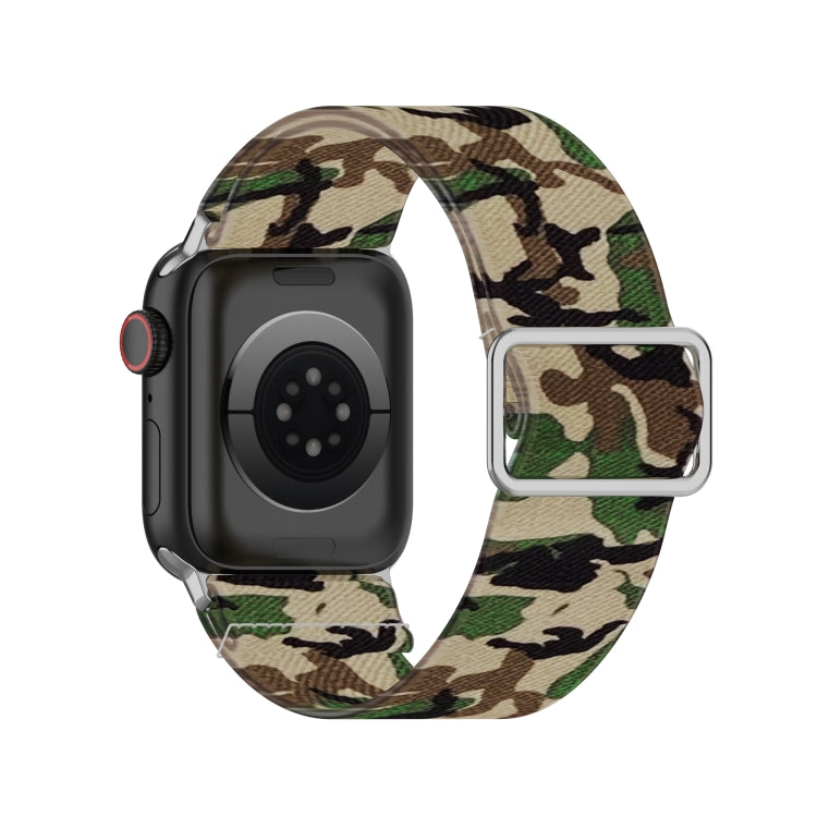 Lisslune | Adjustable elastic printed watch strap for Apple Watch Ultra 49mm & Watch Ultra 2 49mm / Series 9 & 8 & 7 45mm / SE 3 & SE 2 & 6 & SE & 5 & 4 44mm / 3 & 2 & 1 42mm (Camouflage Green)