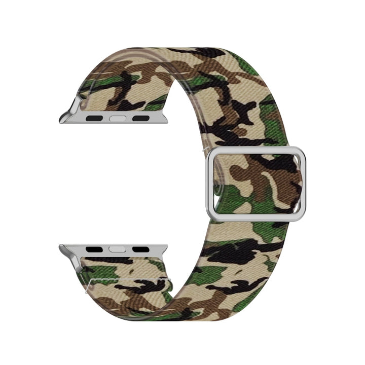 Lisslune | Adjustable elastic printed watch strap for Apple Watch Ultra 49mm & Watch Ultra 2 49mm / Series 9 & 8 & 7 45mm / SE 3 & SE 2 & 6 & SE & 5 & 4 44mm / 3 & 2 & 1 42mm (Camouflage Green)