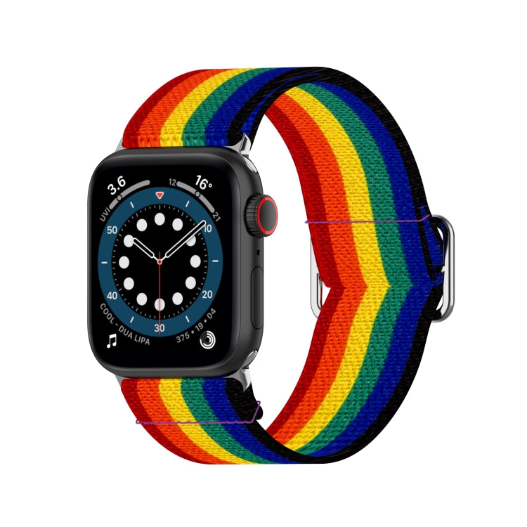 Lisslune | Adjustable elastic printed watch band for Apple Watch Ultra 49mm & Watch Ultra 2 49mm / Series 9 & 8 & 7 45mm / SE 3 & SE 2 & 6 & SE & 5 & 4 44mm / 3 & 2 & 1 42mm (Rainbow)