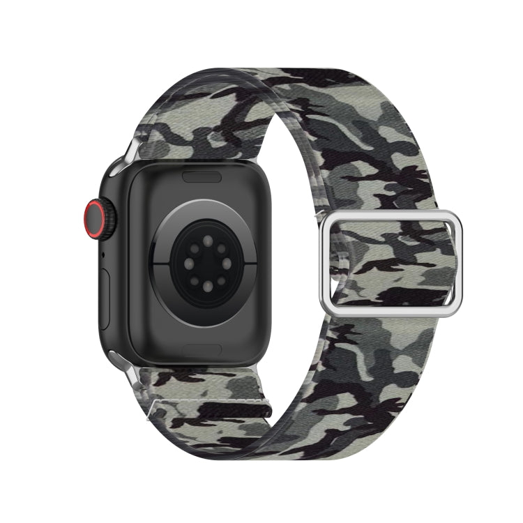 Lisslune | Adjustable Elastic Printed Watch Strap for Apple Watch Ultra 49mm & Watch Ultra 2 49mm / Series 9 & 8 & 7 45mm / SE 3 & SE 2 & 6 & SE & 5 & 4 44mm / 3 & 2 & 1 42mm (Camo Gray)
