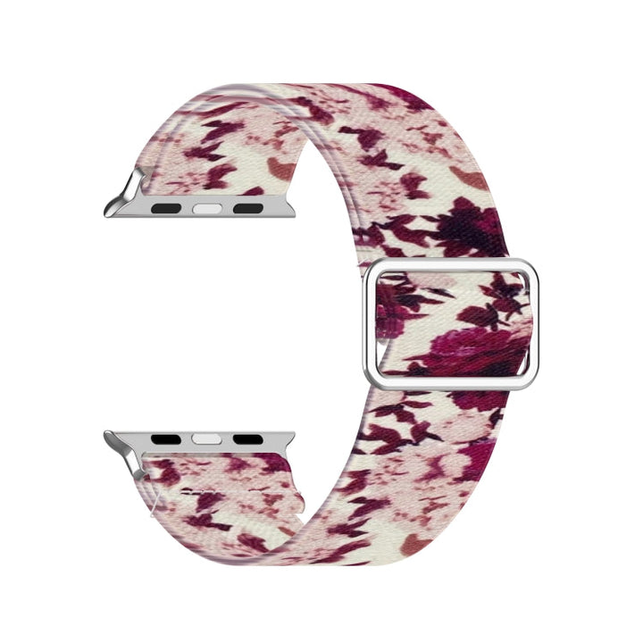 Lisslune | Adjustable Elastic Printed Watch Strap for Apple Watch Ultra 49mm & Watch Ultra 2 49mm / Series 9 & 8 & 7 45mm / SE 3 & SE 2 & 6 & SE & 5 & 4 44mm / 3 & 2 & 1 42mm (Peony)