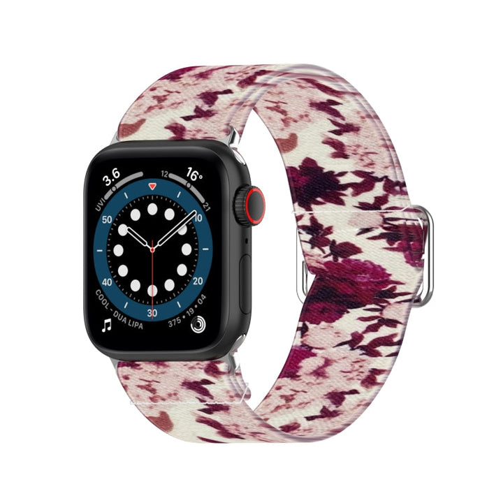 Lisslune | Adjustable Elastic Printed Watch Strap for Apple Watch Ultra 49mm & Watch Ultra 2 49mm / Series 9 & 8 & 7 45mm / SE 3 & SE 2 & 6 & SE & 5 & 4 44mm / 3 & 2 & 1 42mm (Peony)