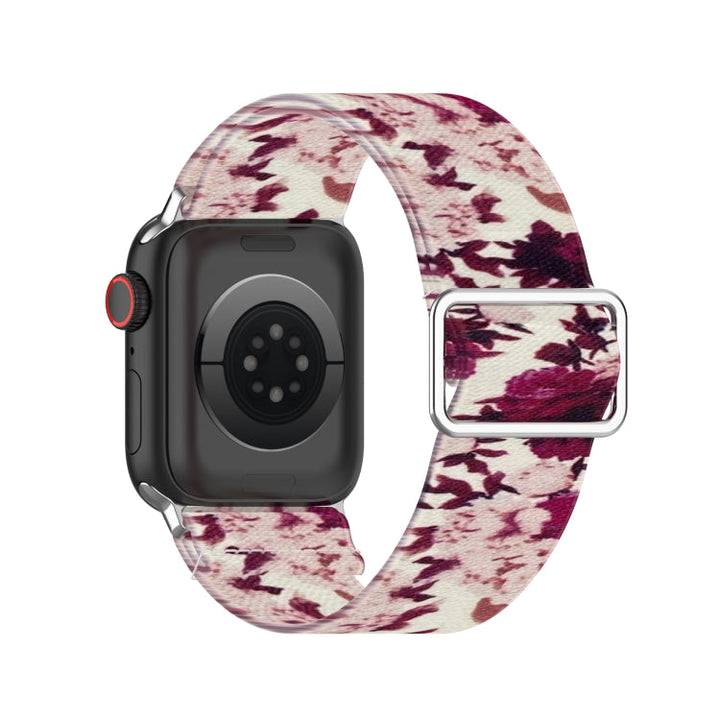 Lisslune | Adjustable Elastic Printed Watch Strap for Apple Watch Ultra 49mm & Watch Ultra 2 49mm / Series 9 & 8 & 7 45mm / SE 3 & SE 2 & 6 & SE & 5 & 4 44mm / 3 & 2 & 1 42mm (Peony)
