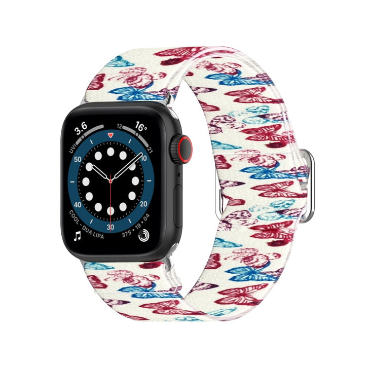 Lisslune | Adjustable elastic printed watch strap for Apple Watch Ultra 49mm & Watch Ultra 2 49mm / Series 9 & 8 & 7 45mm / SE 3 & SE 2 & 6 & SE & 5 & 4 44mm / 3 & 2 & 1 42mm (Butterfly)