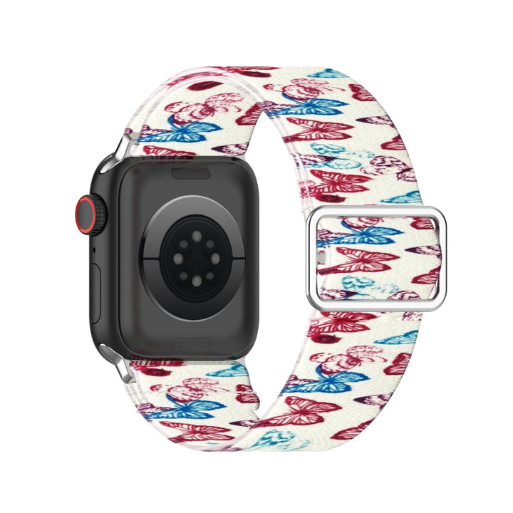Lisslune | Adjustable elastic printed watch strap for Apple Watch Ultra 49mm & Watch Ultra 2 49mm / Series 9 & 8 & 7 45mm / SE 3 & SE 2 & 6 & SE & 5 & 4 44mm / 3 & 2 & 1 42mm (Butterfly)