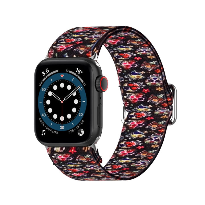 Lisslune | Adjustable elastic printed watch strap for Apple Watch Ultra 49mm & Watch Ultra 2 49mm / Series 9 & 8 & 7 45mm / SE 3 & SE 2 & 6 & SE & 5 & 4 44mm / 3 & 2 & 1 42mm (Color Skull)