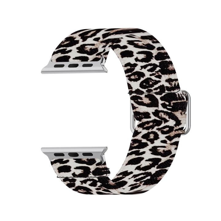 Lisslune | Adjustable elastic printed watch band for Apple Watch Ultra 49mm & Watch Ultra 2 49mm / Series 9 & 8 & 7 45mm / SE 3 & SE 2 & 6 & SE & 5 & 4 44mm / 3 & 2 & 1 42mm (Leopard)