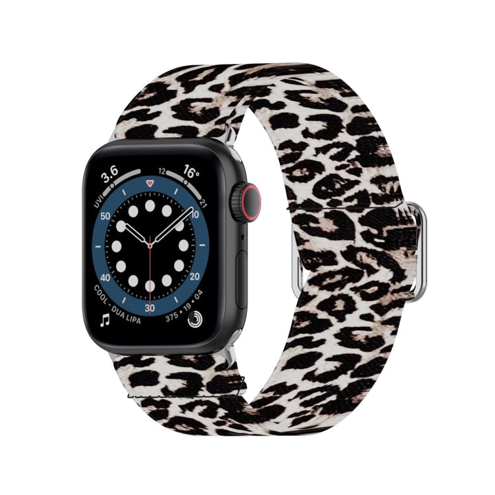 Lisslune | Adjustable elastic printed watch band for Apple Watch Ultra 49mm & Watch Ultra 2 49mm / Series 9 & 8 & 7 45mm / SE 3 & SE 2 & 6 & SE & 5 & 4 44mm / 3 & 2 & 1 42mm (Leopard)