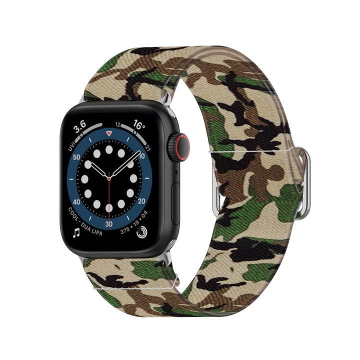 Lisslune | Adjustable elastic printed watch strap for Apple Watch Series 9&8&7 41mm / SE 3&SE 2&6&SE&5&4 40mm / 3&2&1 38mm (Camouflage Green)