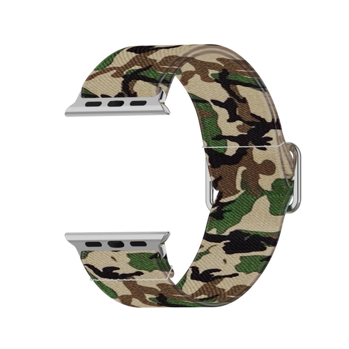 Lisslune | Adjustable elastic printed watch strap for Apple Watch Series 9&8&7 41mm / SE 3&SE 2&6&SE&5&4 40mm / 3&2&1 38mm (Camouflage Green)