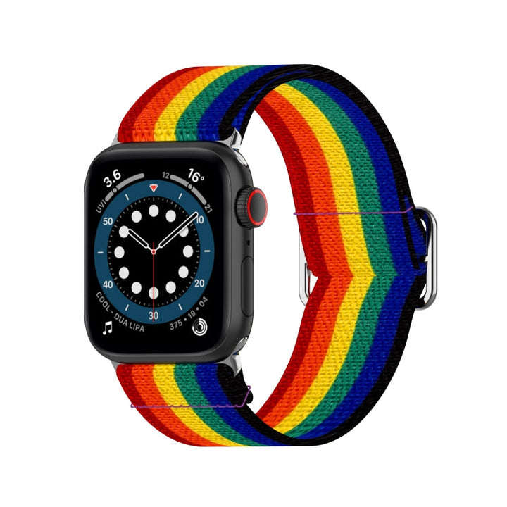 Lisslune | Adjustable elastic printed watch band for Apple Watch Series 9&8&7 41mm / SE 3&SE 2&6&SE&5&4 40mm / 3&2&1 38mm (Rainbow)