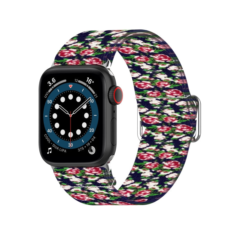 Lisslune | Adjustable elastic printed watch band for Apple Watch Series 9&8&7 41mm / SE 3&SE 2&6&SE&5&4 40mm / 3&2&1 38mm (Blue Rose)