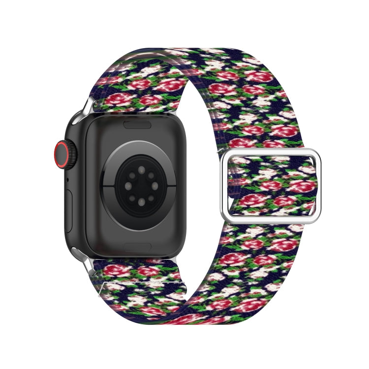 Lisslune | Adjustable elastic printed watch band for Apple Watch Series 9&8&7 41mm / SE 3&SE 2&6&SE&5&4 40mm / 3&2&1 38mm (Blue Rose)