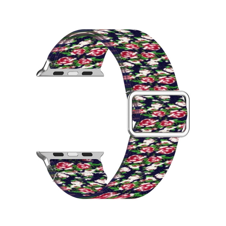 Lisslune | Adjustable elastic printed watch band for Apple Watch Series 9&8&7 41mm / SE 3&SE 2&6&SE&5&4 40mm / 3&2&1 38mm (Blue Rose)